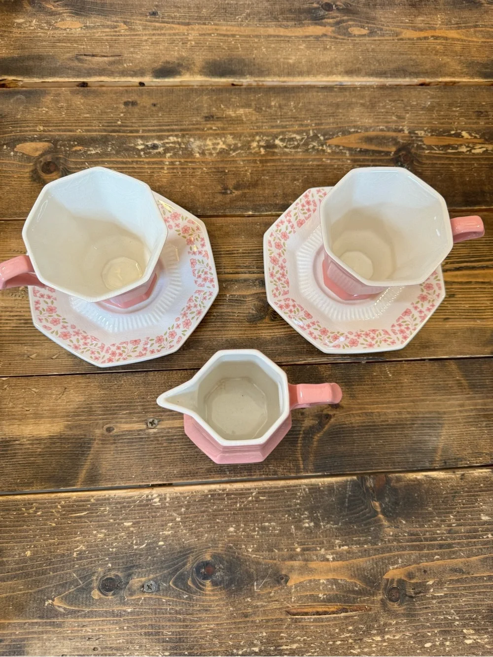 Independence Ironstone Interpace Creamer and  2 Teacup Sets